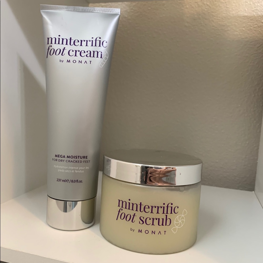 MONAT brand foot cream and food scrub